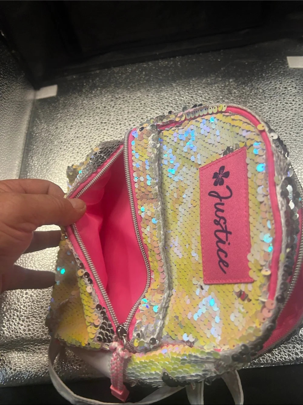 Justice Iridescent Sequin Mini Backpack with Pink Accents